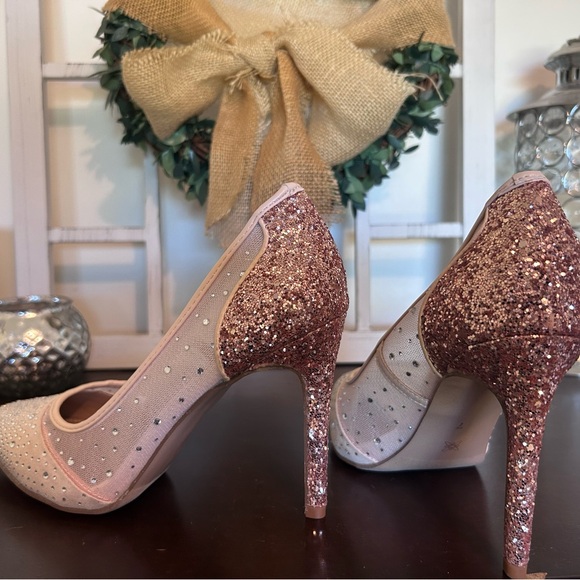 BCBGeneration Rose Gold Glitter Mesh Heels - Picture 5 of 6
